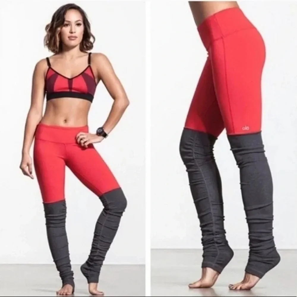 Alo Yoga Goddess Coral and Black Leggings